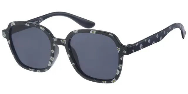 Børne Solbrille Sort med marguerit print og Sorte glas