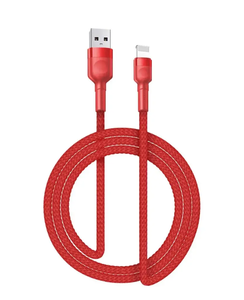 Iphone til USB A kabel rød flettet 2.0 meter 2.4 ampere