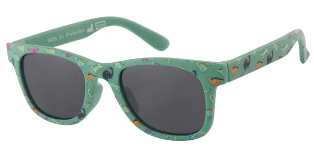 Solbrille grøn med dino dekoration samt sorte Glas