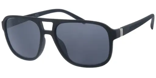 [404462-2165] [404462-2165] Solbrille herre model med gummi overflade og mat sølv dekoration på stænger samt sorte glas
