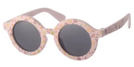 [505346-26036] Solbrille mat pink med blomster print og sorte glas 