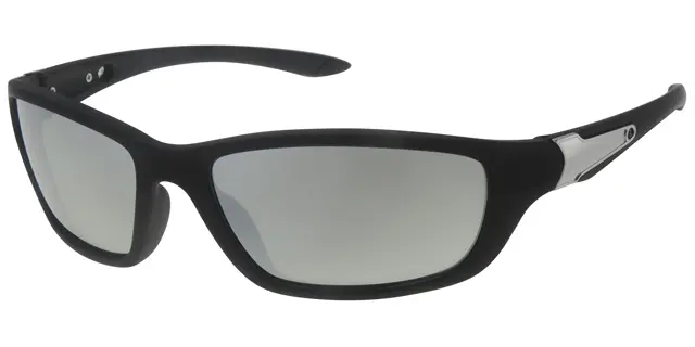 Sportsbrille mat sort med sølv dekoration sorte sølv spejl glas 