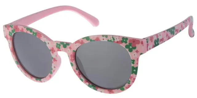 Børne Solbrille Pink med blomster Tryk og Sorte glas