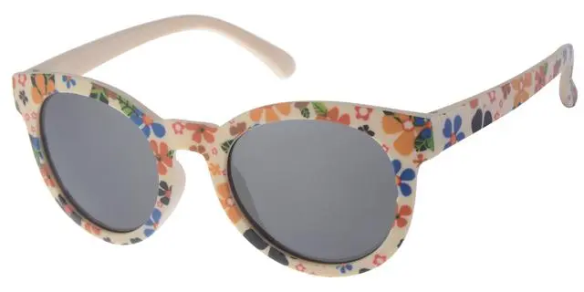 [505227-26032] Børne Solbrille Beige med blomster Tryk og Sorte glas