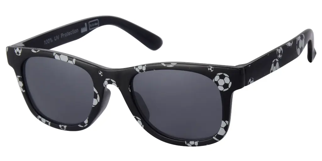 Solbrille sort med fodbold print samt sorte glas