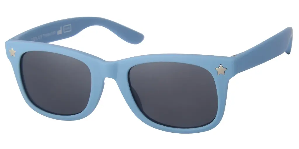 Solbrille lysblå med stjerne dekoration samt sorte glas