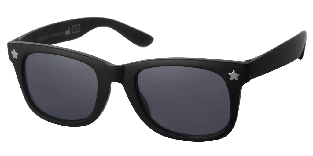 Solbrille mat sort med stjerne dekoration samt sorte glas