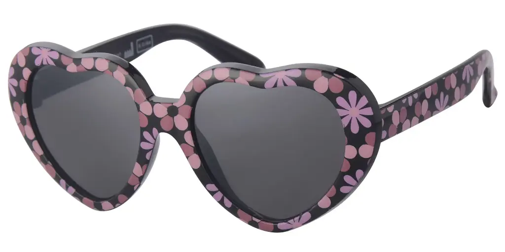 Solbrille  sort med lilla blomster print og sorte glas