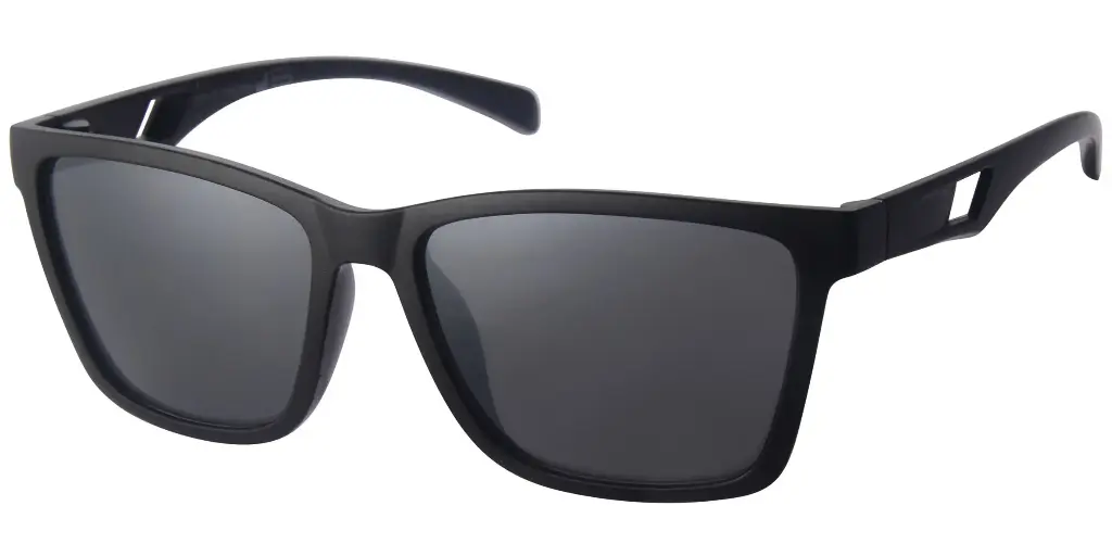 Solbrille mat sort med sølv deco samt sorte glas 