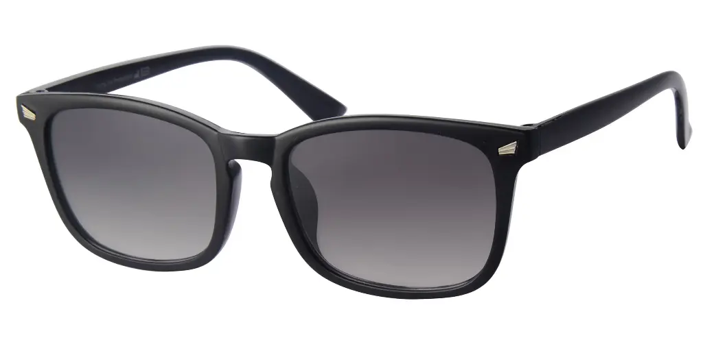 Solbrille sort model med sølv dekoration samt sort graduerede glas