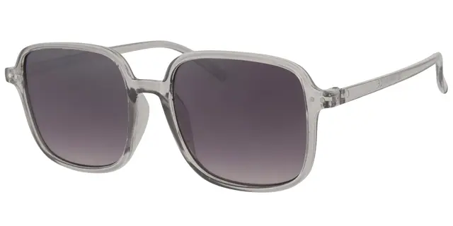 Solbrille transparent grå model med sølv dekoration samt sort graduerede glas