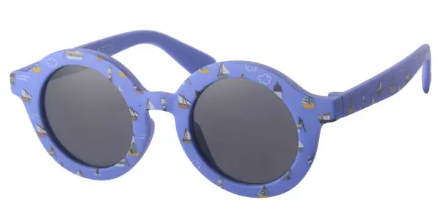 Solbrille blå med print og sorte glas