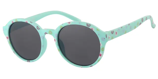 Børne Solbrille mat turkis med blomster og Sorte glas
