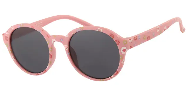 Børne Solbrille mat pink med blomster og Sorte glas