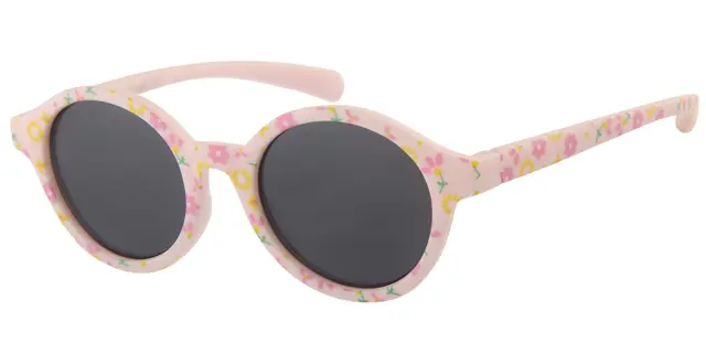 Børne Solbrille mat pink med blomster og Sorte glas