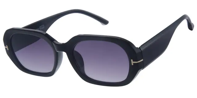 Solbrille blank sort med guld dekoration samt sorte glas