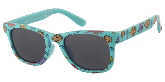Solbrille blå med dino dekoration samt sorte Glas