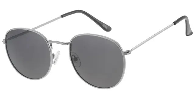 Solbrille sølv metal stel med sorte glas