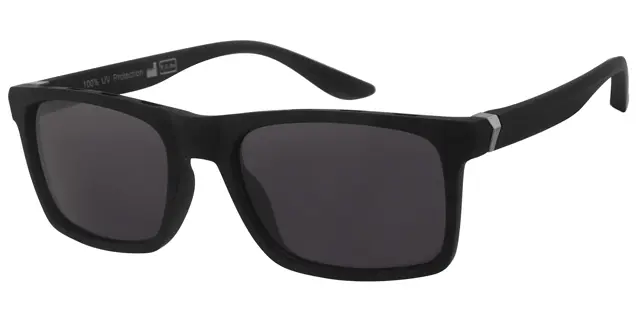 Solbrille mat sort gummi overflade og gun dekoration samt sorte glas