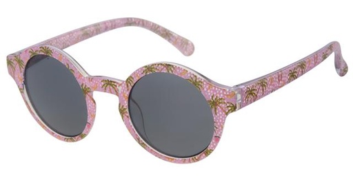 Børne Solbrille pink med palme print og sorte glas