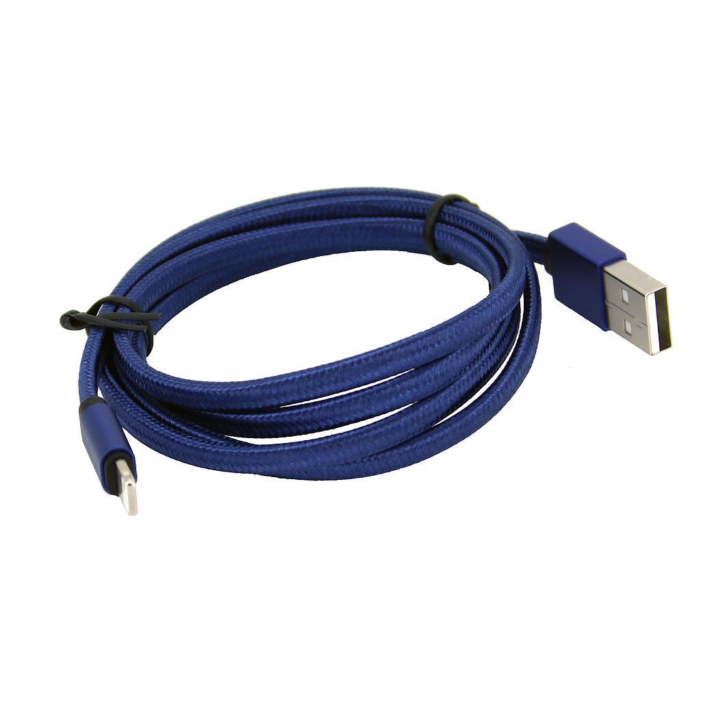 Iphone til USB A kabel 1.0 m flettet stof forstærket blå