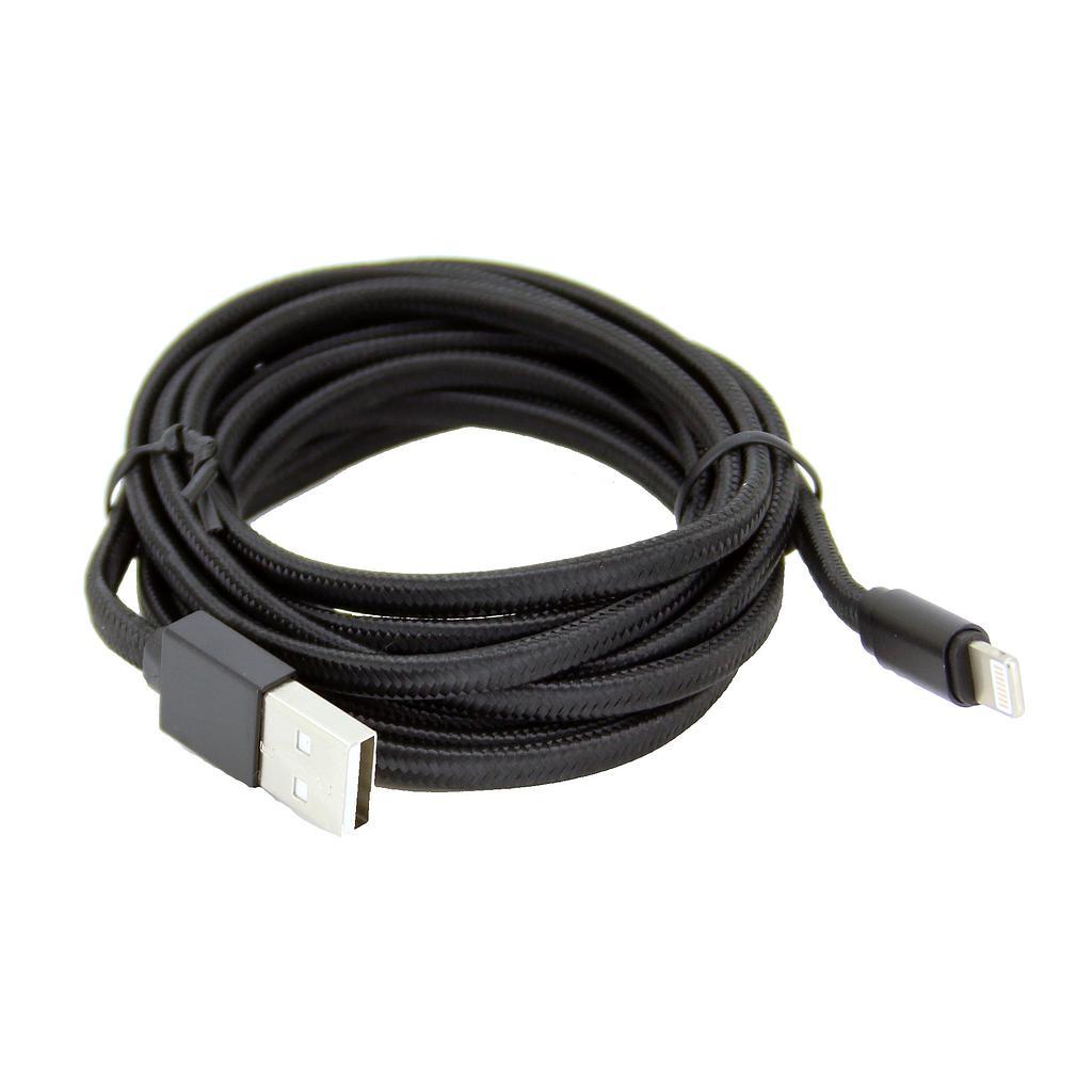 Iphone til USB A kabel 2.0 m flettet stof forstærket Sort
