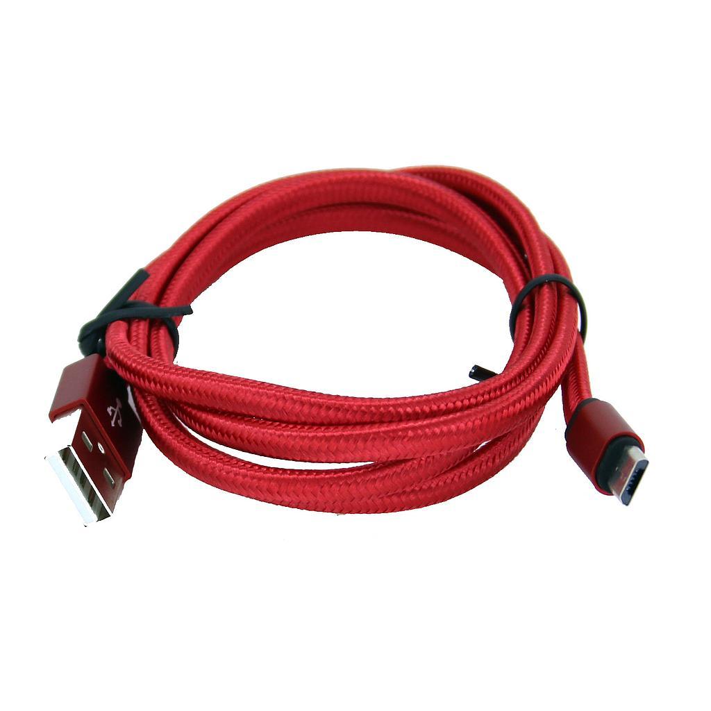 805635 Micro USB til USB A flettet kabel 1m. Rød