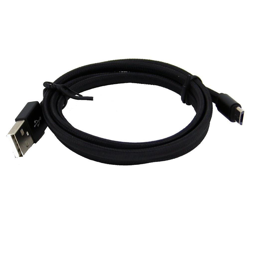 Micro USB til USB A flettet kabel 1m. Sort