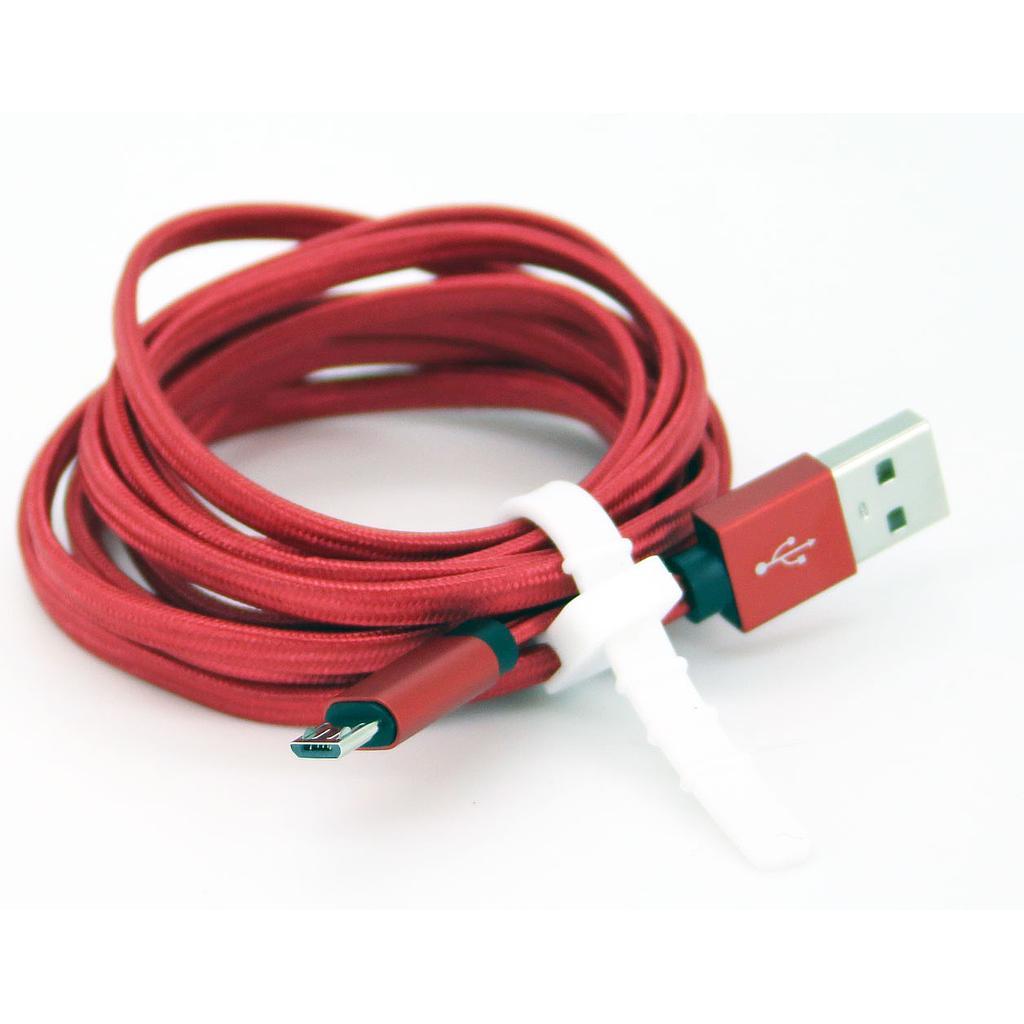 Micro USB kabel til USB A 2.0 meter flettet rød