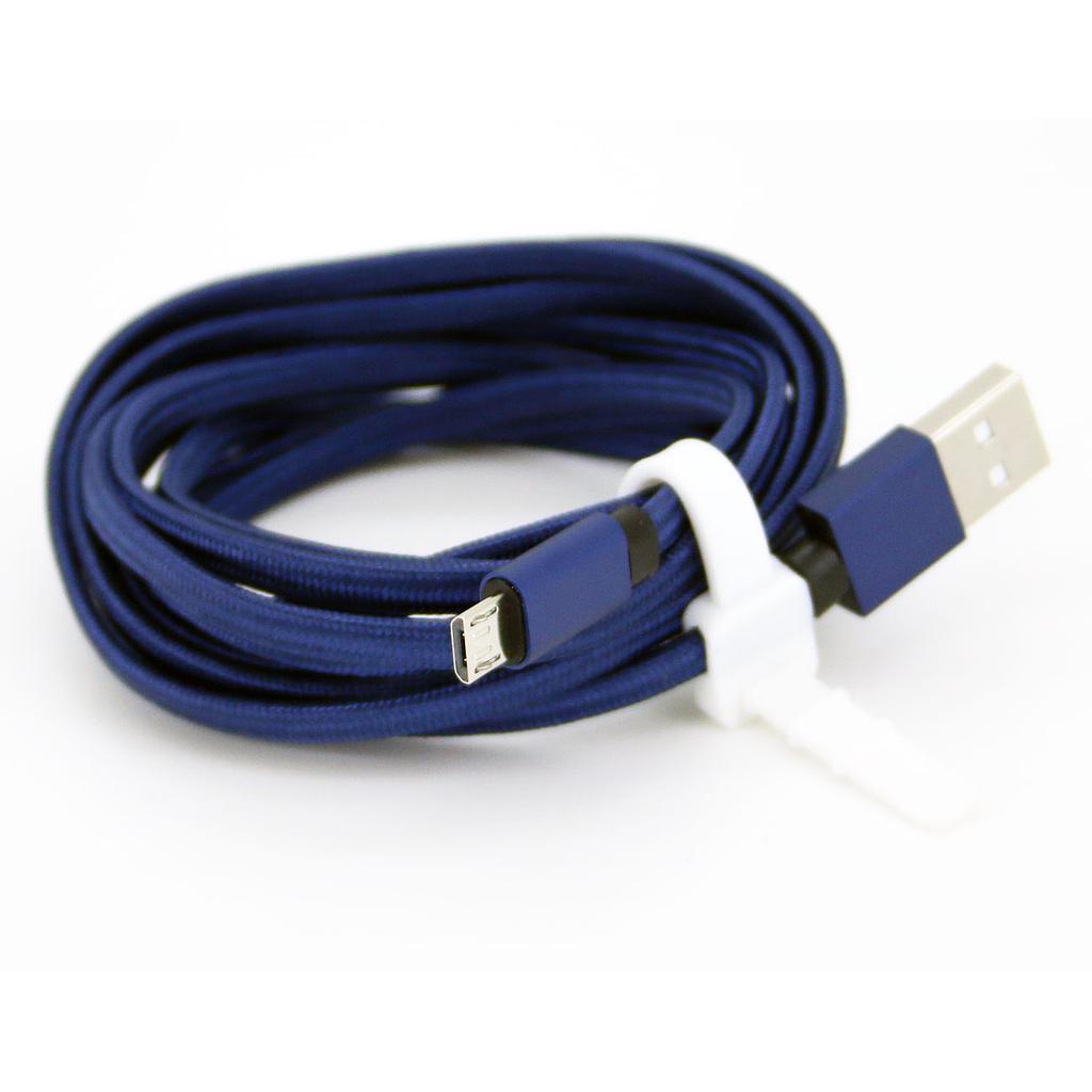 Micro USB til USB A kabel 2.0 meter flettet kongeblåt
