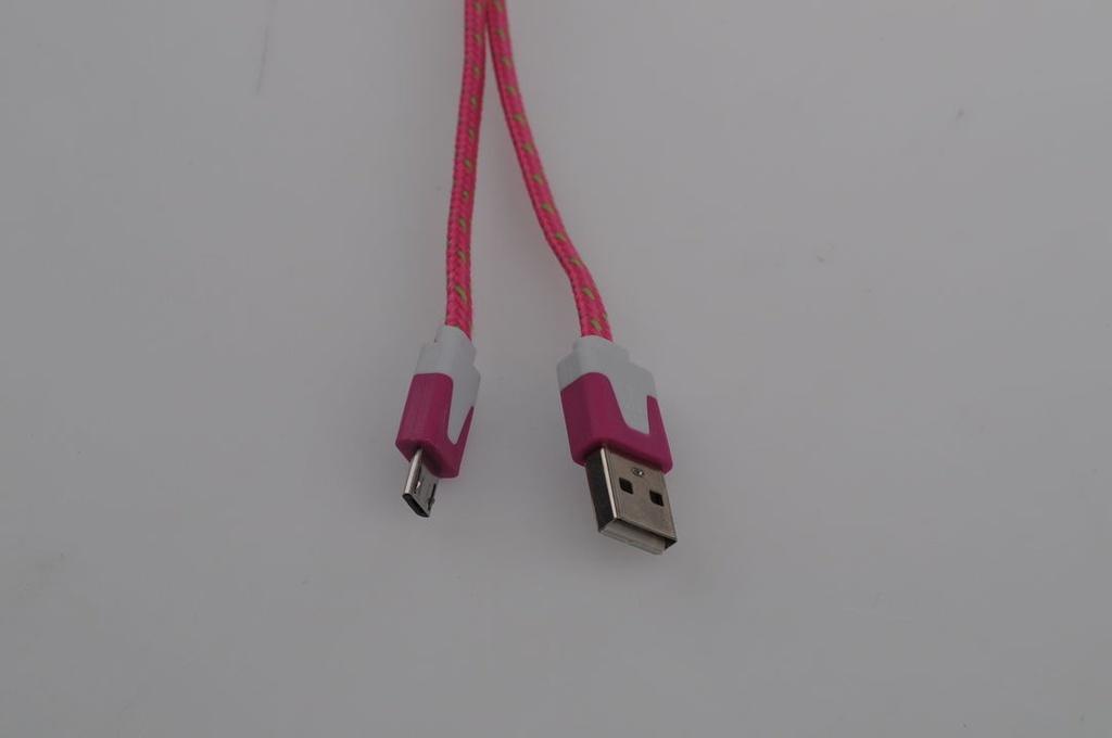 Micro USB til USB A kabel 3.0 meter pink/grøn flettet
