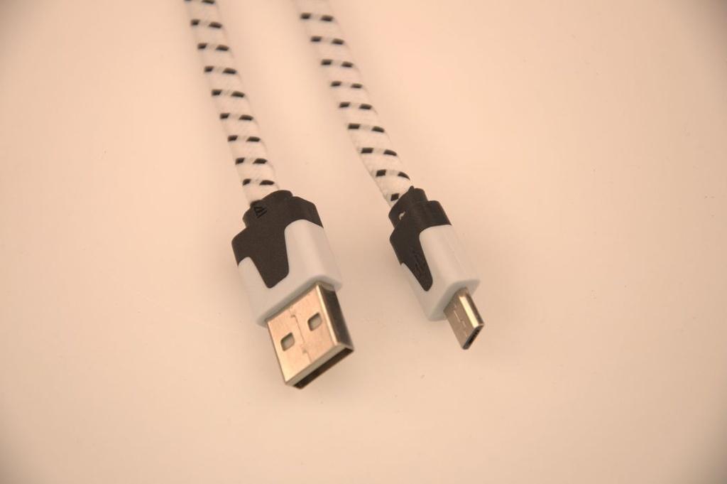 Micro USB til USB A kabel 3.0 meter hvidt/sort flettet