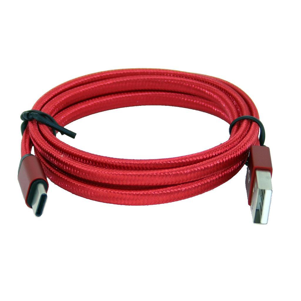 805735 Rød flettet USB C til USB A kabel 1.0 meter