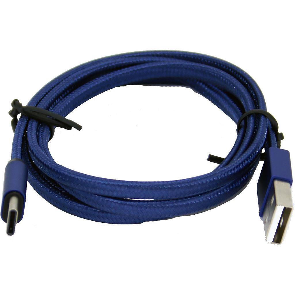 805736 Blå flettet USB C til USB A kabel 1.0 meter