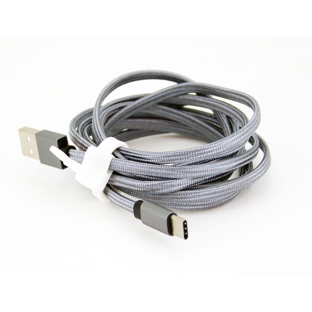 805739 Grå flettet USB C til USB A kabel 2.0 meter
