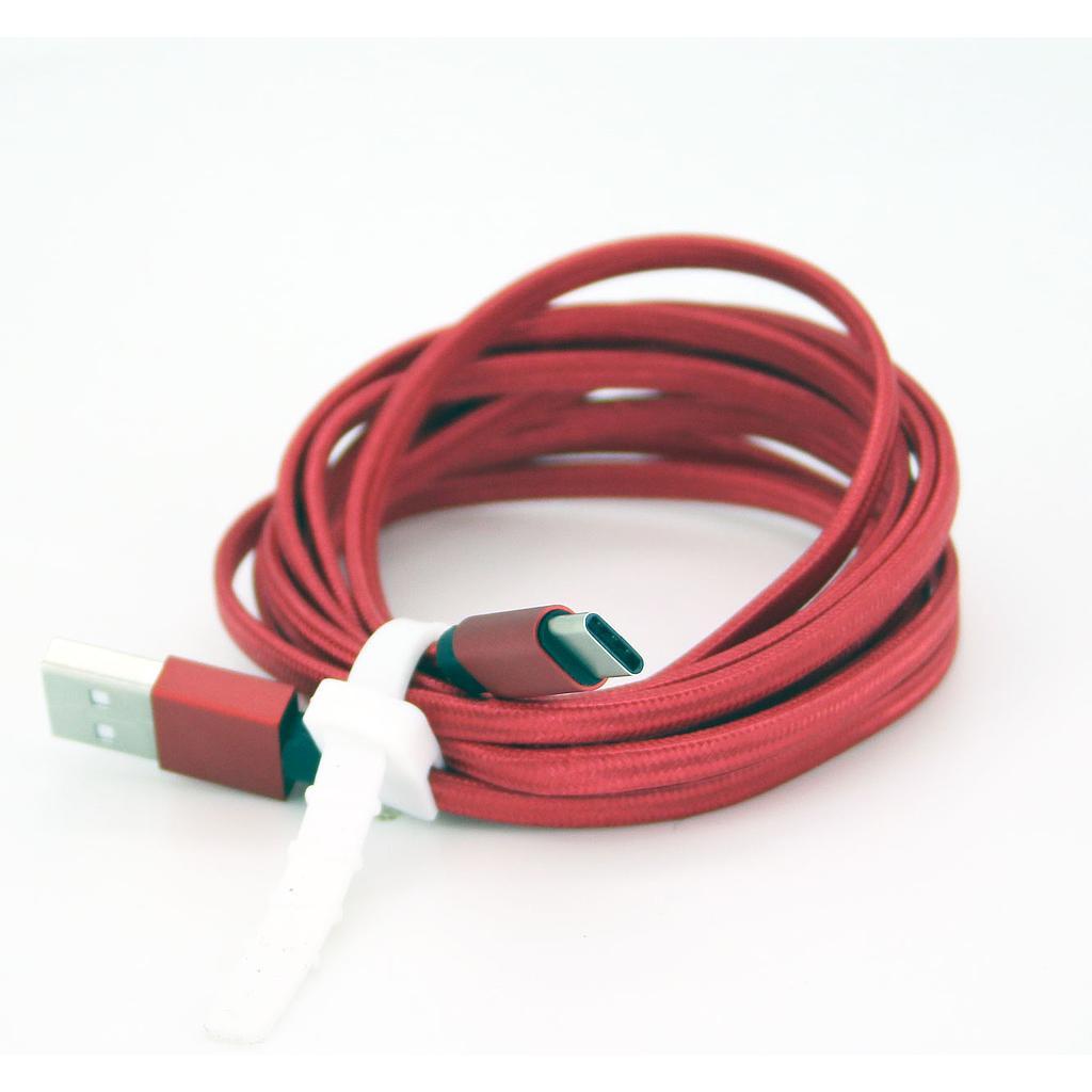 USB C kabel til USB A 2.0 meter flettet rød