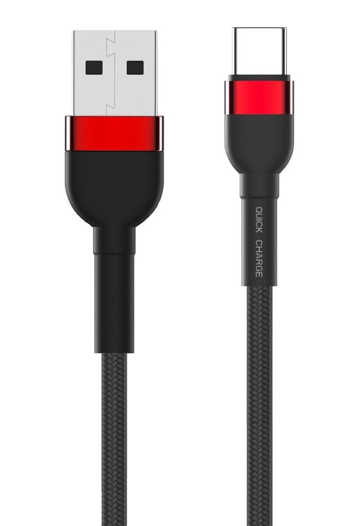 USB C Kabel 1 meter sort flettet med røde konnektorer