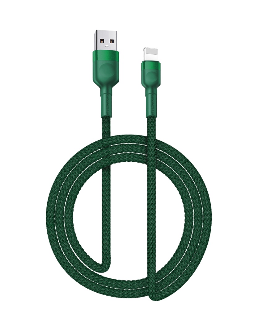 Iphone til USB A kabel Grøn flettet 1.0 meter 2,4 ampere 