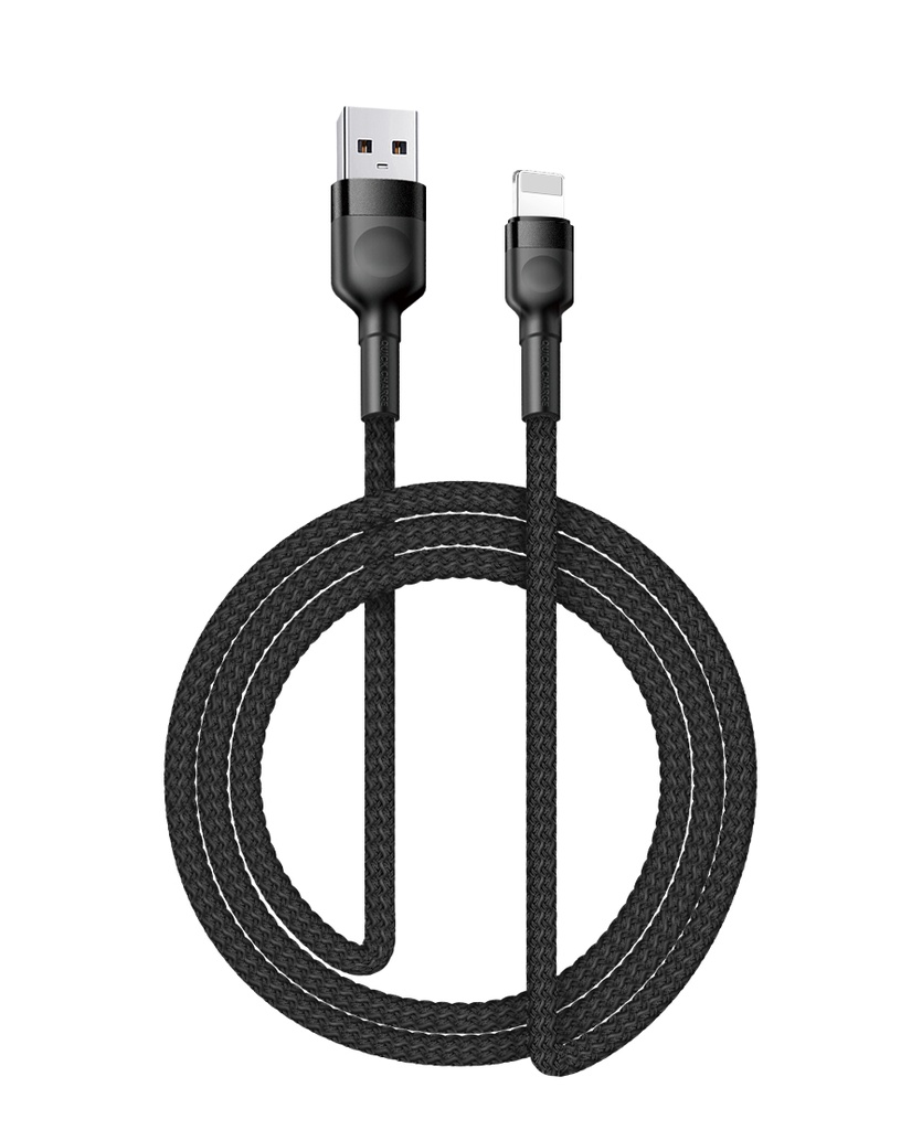 Iphone til USB A kabel Sort flettet 1.0 meter 2,4 ampere 