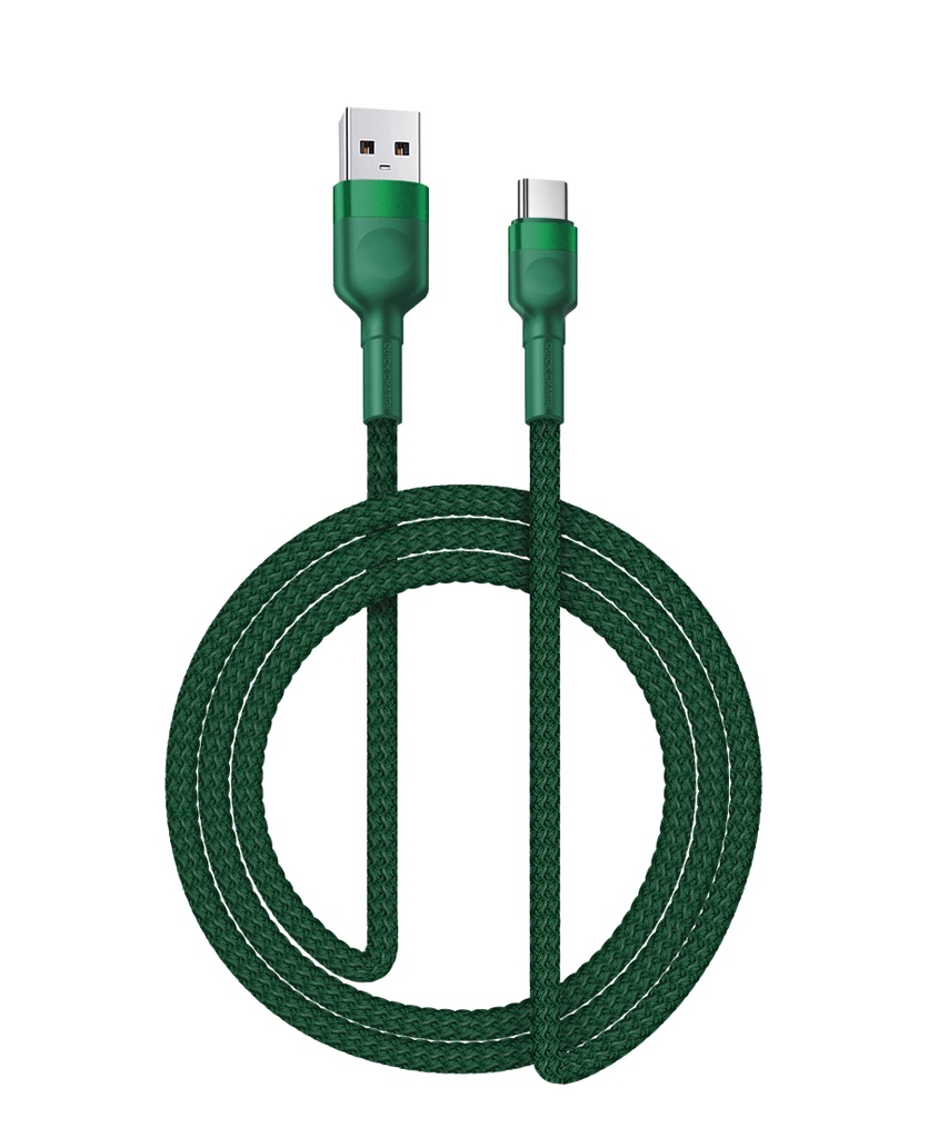 USB-C til USB A kabel 1.0 meter Flettet Grøn 2,4 AmP