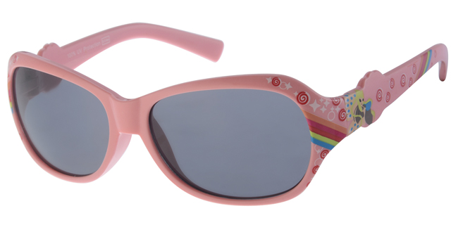 Børne Solbrille Pink med regnbue print og sorte glas