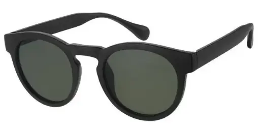 [404310-40440] [404310-40440] Mat sort solbrille med grønne glas