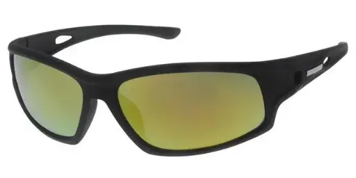 [404382-70169] Solbrille sport sort gummi med sølv dekoration samt sorte glas med blåt spejl