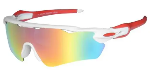 [450006-7042] [450006-7042] Sportsbrille gummi rødt/hvidt stel. Ægte revo glas