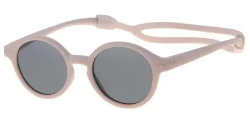 [505074-14023] Childrens sunglas biege/Pink rubbertouch with neck strap and smoke lenses