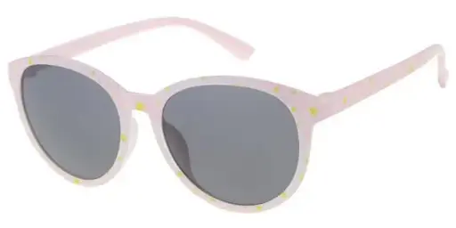 [505142-24027] [505142-24027] Børne Solbrille transperant lys pink mælke hvid med tryk og sorte glas