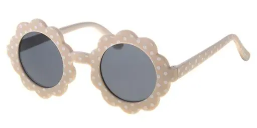 [505172-16023] Børne Solbrille mat lys brun med hvide prikker og sorte glas