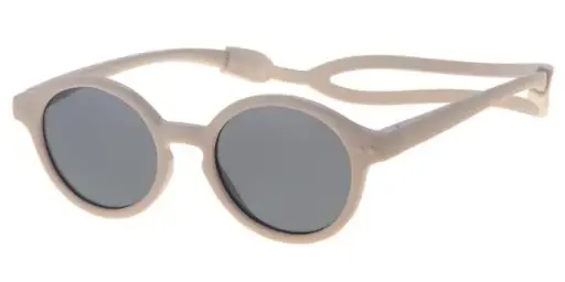 [505194-14024] [505194-14024] Børne Solbrille lys Biege gummibelagt med nakke rem sorte glas