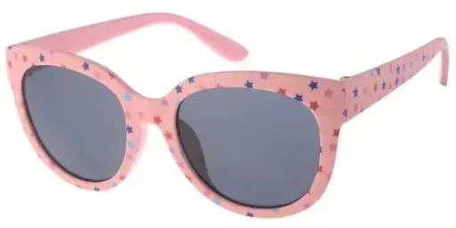 [505246-26028] [505246-26028] Børne Solbrille pink med flerfarvet stjerne tryk på fronten og Sorte glas