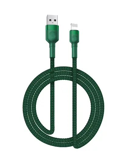 [805181]  Iphone til USB A kabel Grøn flettet 1.0 meter 2.4 ampere 